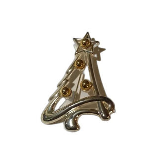 Christmas‎ Tree Brooch Pin Gold Tone Holiday Festive Jewelry